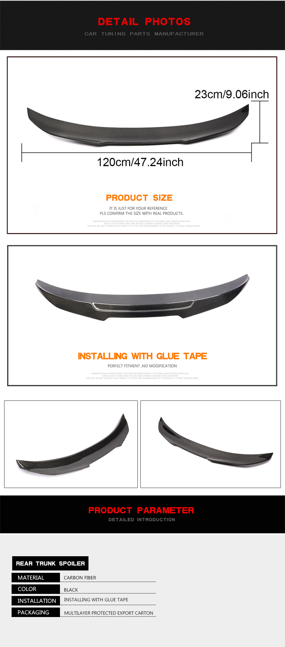 Carbon Fiber E90 Trunk Lid Spoiler for BMW E90 3 Series M3 Sedan 06-11