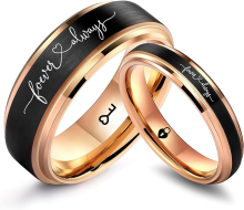 6MM & 8MM Custom Tungsten Jewelry: Black Rose Gold Matte Satin Finish Engagement Bands