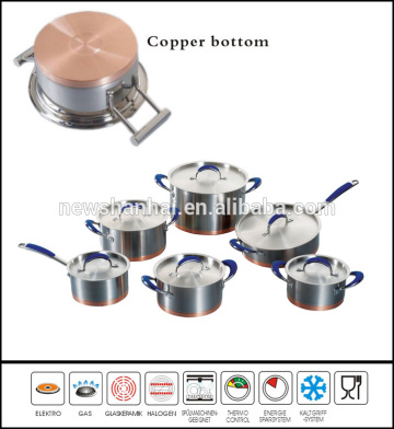 Cut edge stainless steel copper bottom cookware set