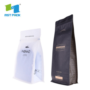 Kraft papir flad bund boks Taske pose 1 kg sort med ventil til kaffe