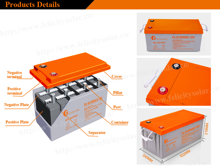 Gel Lead Acid Battery Deep Cycle Maintenance-free 100AH 12V Home Appliances for Solar System