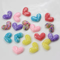 Various Color Mini Beads Inside Resin Heart Shaped Flatback Beads Slime DIY Craft Decor Girls Hair Clothes Accessory