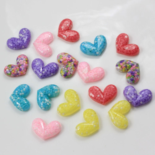 Various Color Mini Beads Inside Resin Heart Shaped Flatback Beads Slime DIY Craft Decor Girls Hair Clothes Accessory