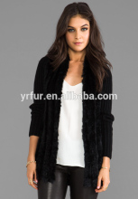 YR884 New design black rabbit fur & yarn knitting jacket/ woman's jackets/ OEM