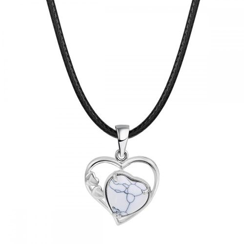 Howlite Love Heart Birthstone Pendant Gemstone Necklaces for Women