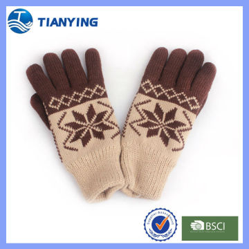 men knitted five fingers jacquard acrylic winter gloves