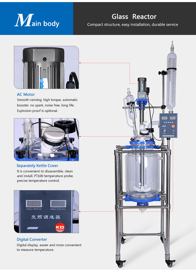 Laboratory using distiller double jacketed glass reactor