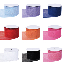 Wholesale Solid Colors Wired Burlap Ribbons 6.3cm Rolls