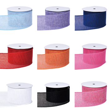 Wholesale Solid Colors Wired Burlap Ribbons 6.3cm Rolls