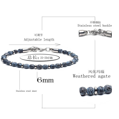 Gemstone 6mm Beads Stainless Steel Tennis Bracelets for Men Women Adjustable Buckle 6.5-7.8inch Relief Reiki Yoga Diffuser