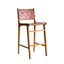 Factory Oak Legs Leather Seat High Stool Bar Chair - Leather Bar Stool