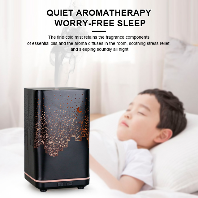 2022 Summer New Usb Ultrasonic 7 Led Colour Light 120ml Essential Oil Humidifier Iron Art Starry Sky Cityscape Aroma Diffuser 4