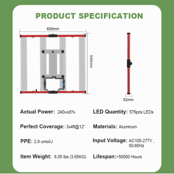 3FT LED crescer luz 240w smd3030 lm301h