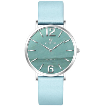 Ins Semi-Precious Marble Dial Quartz Leather Watch