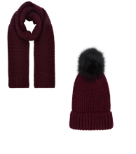 Burgundy Knitted Hat and Scarf