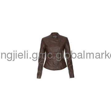 Chocolate Brown Leather-Look Zip Pocket Biker Jacket