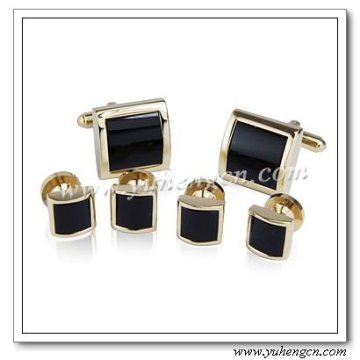 Square Onyx Gold Plated Cufflinks with Stud Sets