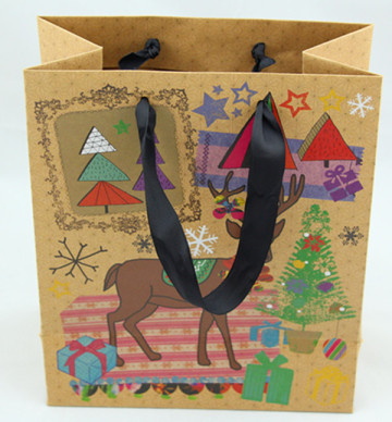 customized packaging paper bag with ribbon closure