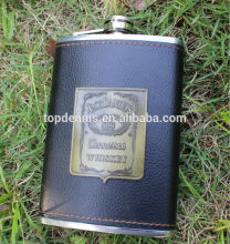 9oz stainless steel mini type hip flask leather cover