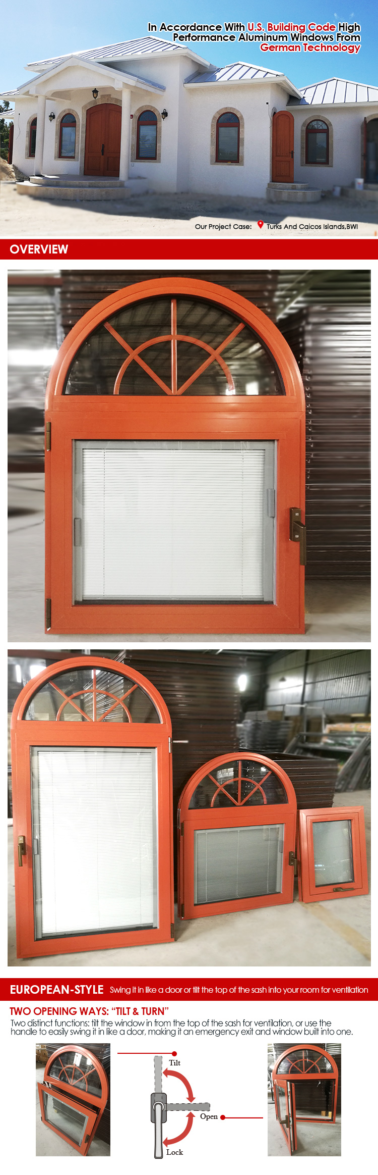 China Customized detroit excellent quality window dual pane tilt turn triple glass Aluminum arched shutter window