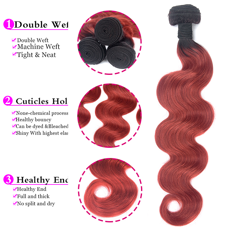 Raw Vietnam Hair Bundles Sample Indian Body 1/B/Red Two Tone Ombre Remy Hair 100 Human Hair