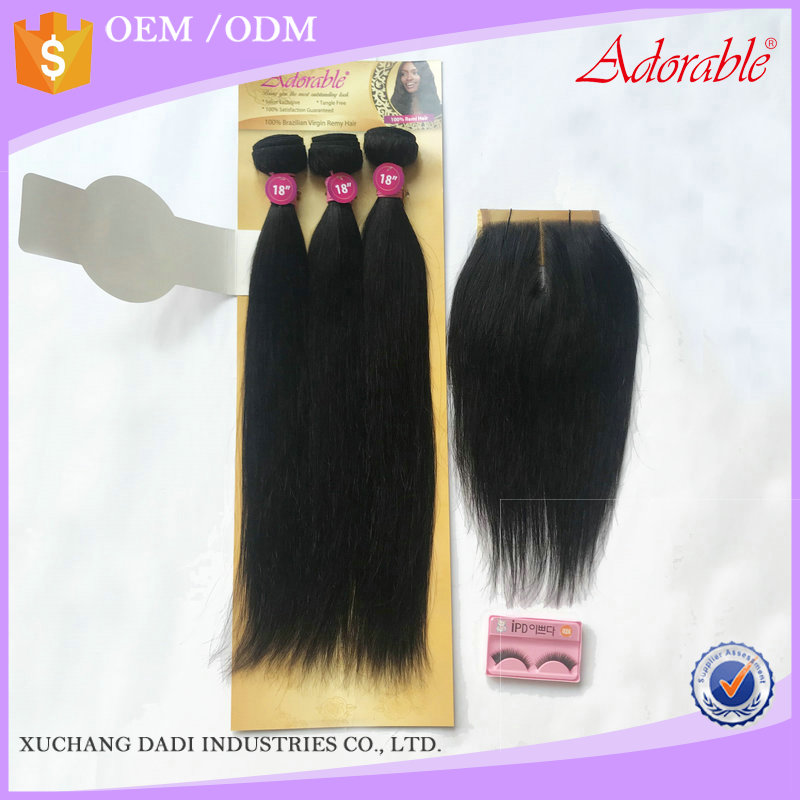 Adorable silk straight remy human hair weave 4pcs/lot with free closure,100% remi hair extensions 4*4  one pack for a full  head