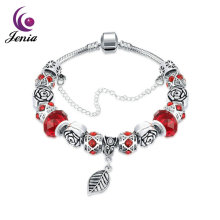 Jenia Fashion Zircon & Glass Bead Clasp Bracelet Women Gift Red Bead Bracelet