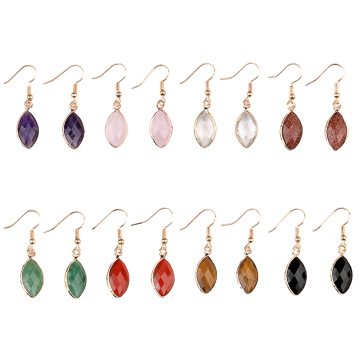 Gemstone Faceted Horse Eye Pendant Gold Charms Women Drop Earrings