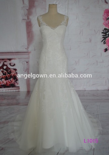 L1015 mermaid low back V neckline wedding gowns