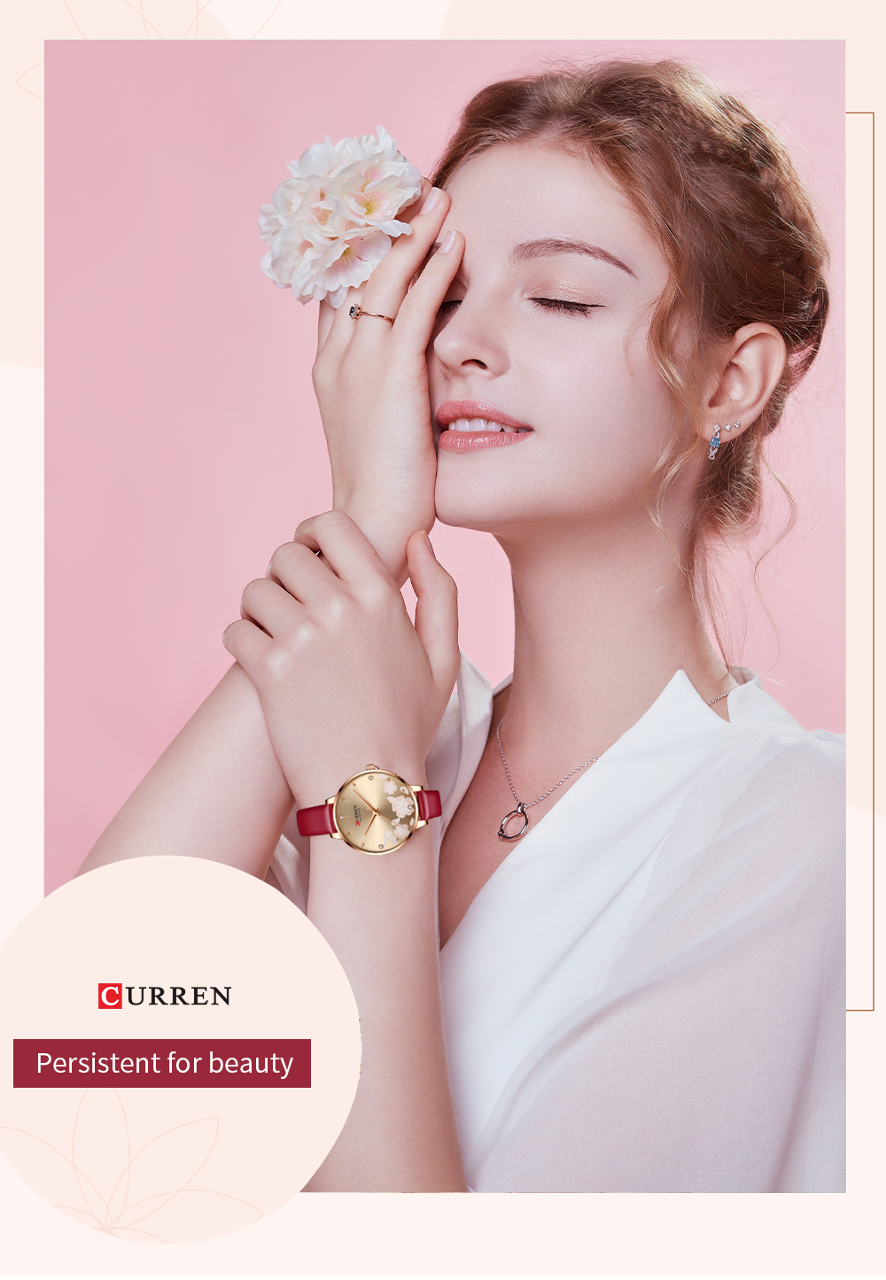 Curren 9068 Fashion Leather Womens Quartz Watches Flower Waterproof Watch Curren Women