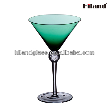 Green colored hand blown martini glass