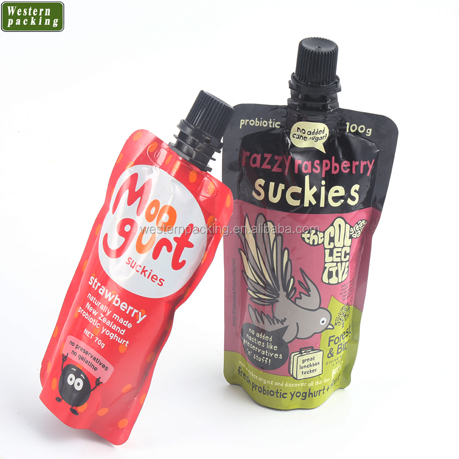 Custom printed juice liquid stand up pouch with spout, doypack pouch