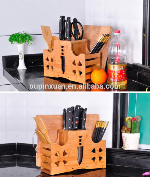 Bamboo Kitchen Knife Storage Block 100% bamboo multifunction knife Holder with cutting board holder Premium Quality
