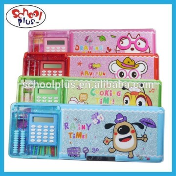 Multi-functional plastic pencil box, pencil case with calculator