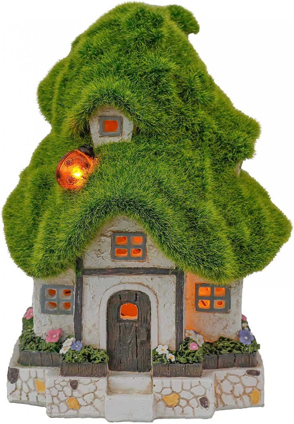 Flocked Fairy Garden House med solbelysning