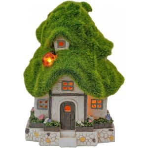 Flocked Fairy Garden House med solbelysning