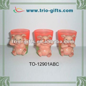 color shot glass with polyresin pig
