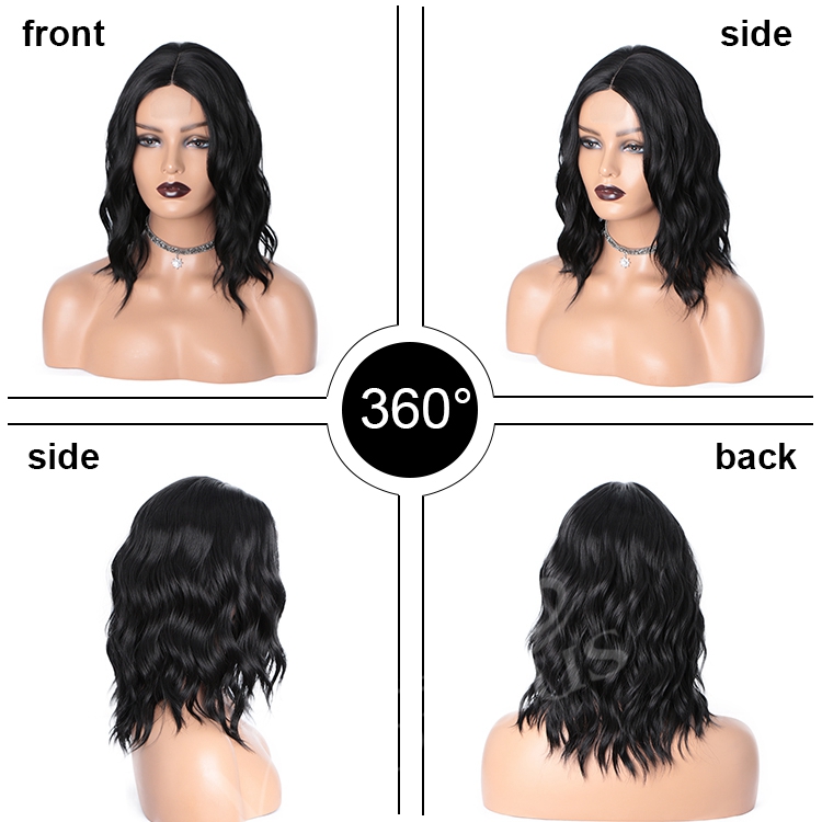 Wholesale Cheap Curly Heat Resistant Fiber Black Women High Quality Lace Frontal Short Synthetic Hair Bob Wigs
