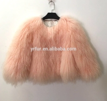 YR495 Fashion Ladies Real Mongolian Lamb Fur Winter Coat Tibet Lamb Fur Jacket