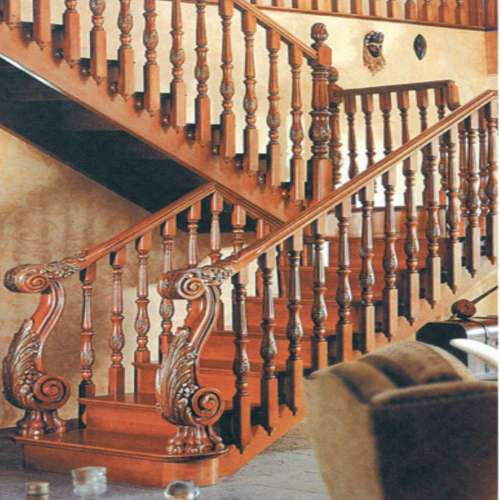 Unique Design Solid Wood Skidproof Indoor Staircase With Wrought Column