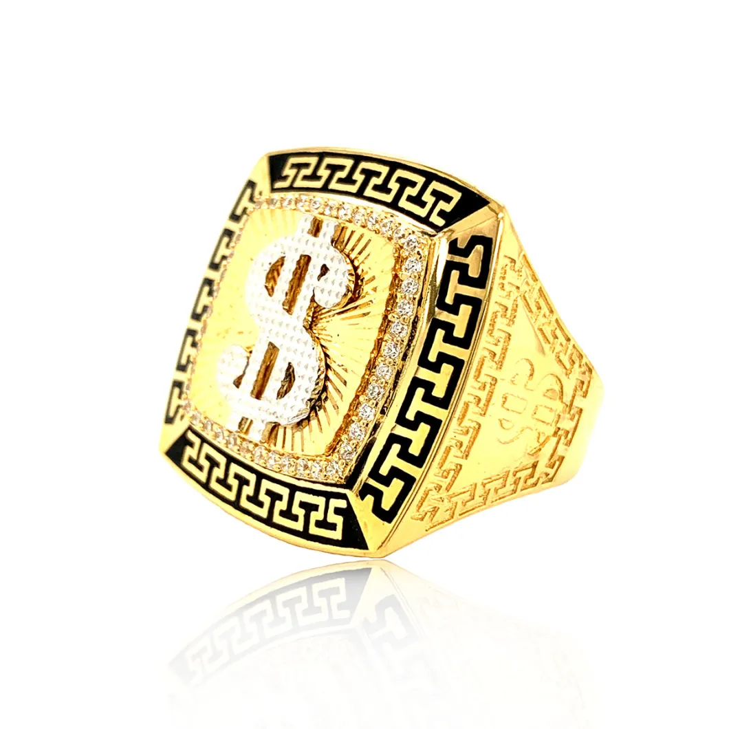 Wholesale Men's Hip Hop Dollar Sign Square Shape 925 Streling Silver Ring