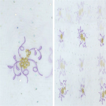 Beautiful Dyed Yarn Embroidered White Chiffon Skirts Fabric