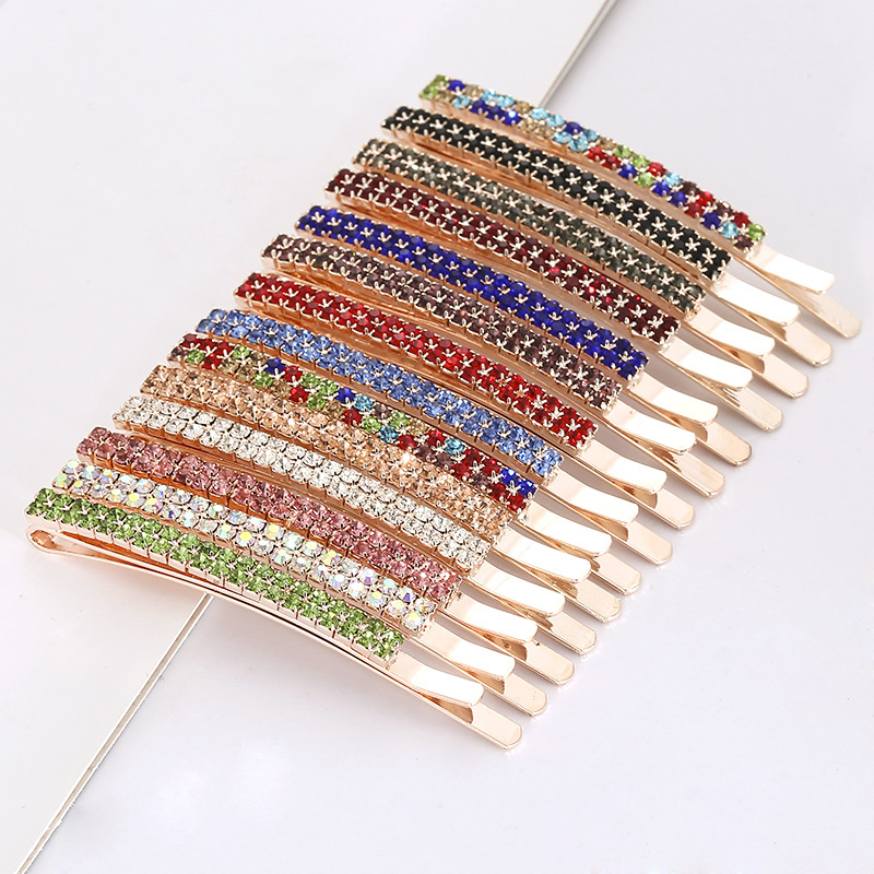 6.5cm two rows rainbow colors rhinestone bobby pin silver hair pin clips multi colors crystal hair clip accessories