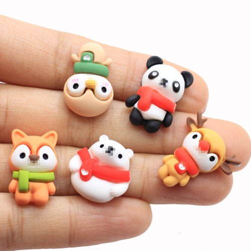 Dibujos animados Kawaii Flatback Bear Panda Fox Elk Cuentas de resina Simulación linda Animal Cabochon Artesanía Accesorio para hacer joyas