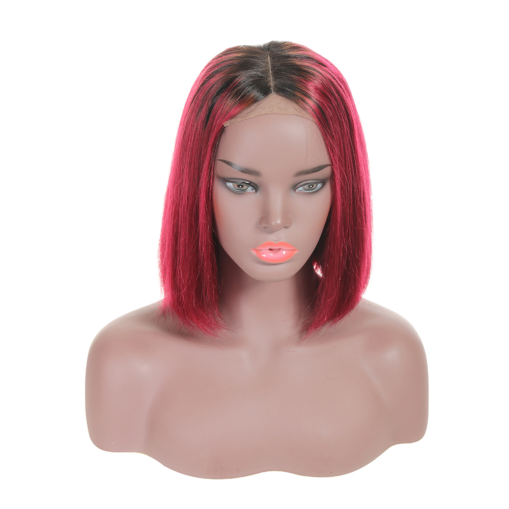 Peruvian Natural Color Short Wavy Strait Styled Brazilian Human Hair 1B 99J Burgundy Red Lace Front Wig