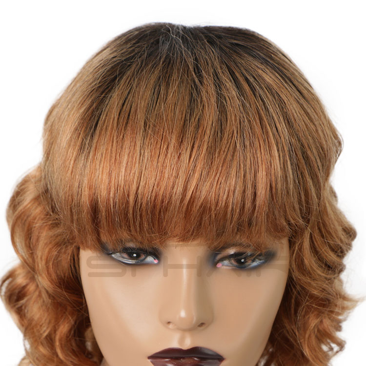 Aisi Hair Vendor Cheap Short Wavy Bob Hair With Bangs Ombre Brown Curly Brazilian Human Hair Wig