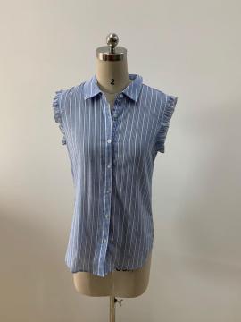 Sleeveless Light Blue Striped Blouse For Women