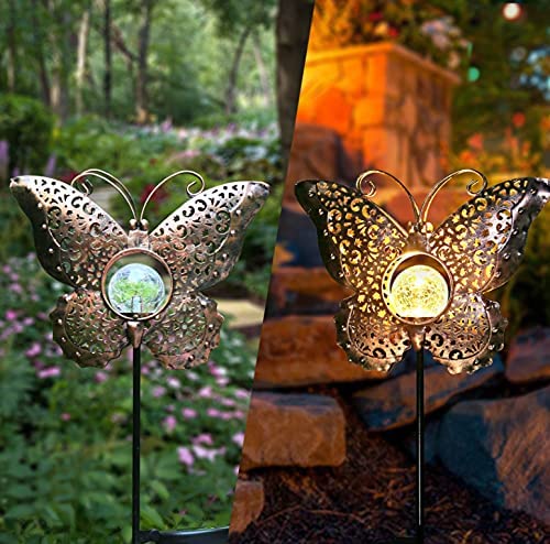 Decoración de luces de metal de mariposa solar