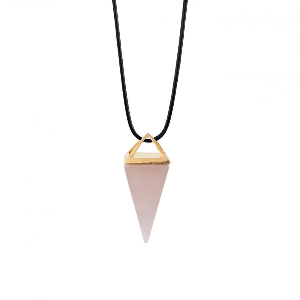 Collier en cristal de quartz pyramidal avec pendentif en quartz rose