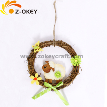 With sheep and flower felt crafts wreath decoration